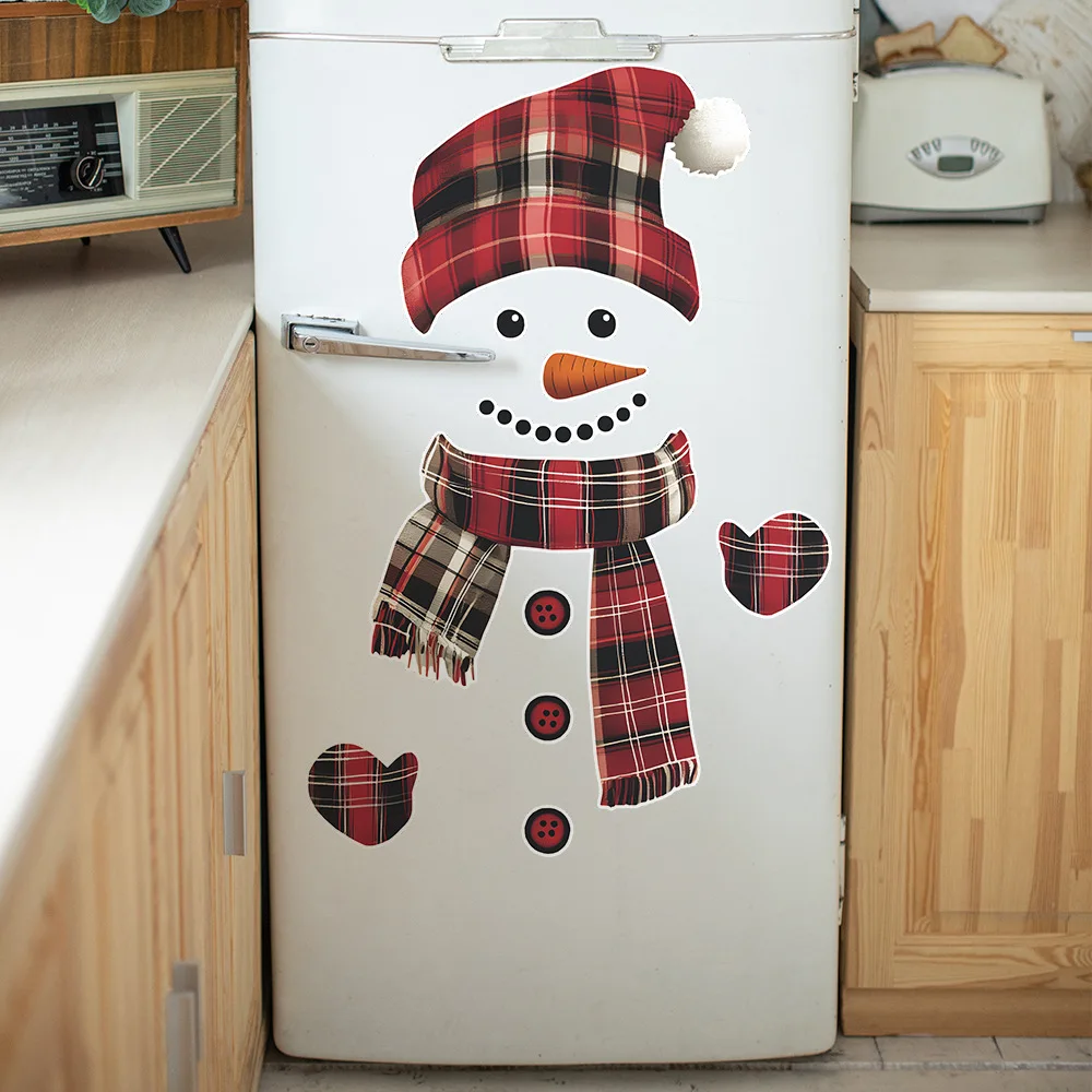 Cartoon Splicing Christmas Snowman Wall Stickers For New Year Fridge Decor Mural Home Decoration Self-adhesive Festival Decals