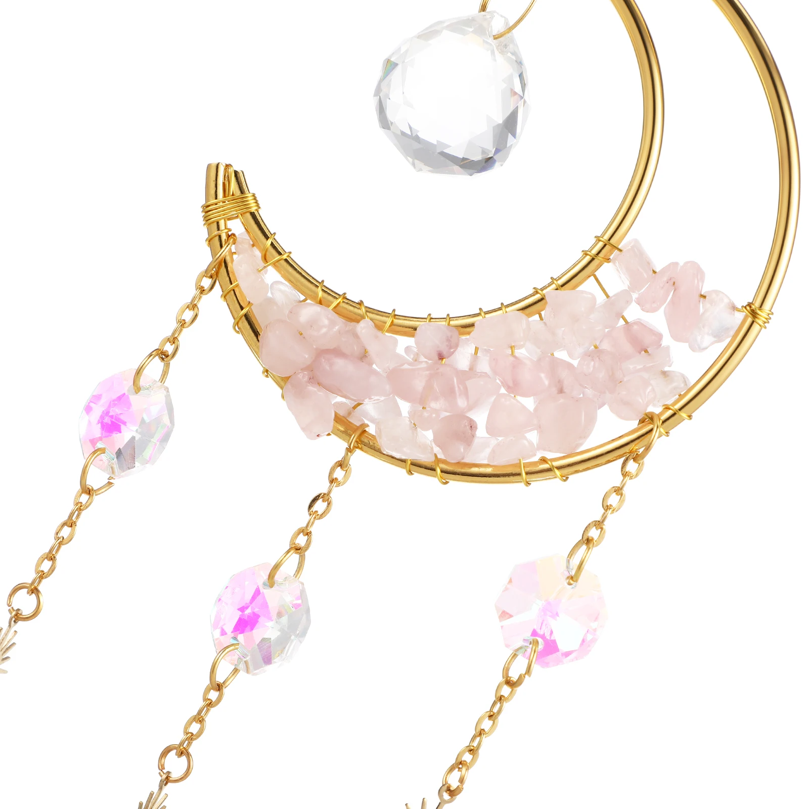 

Moon Sandglass Hanging Decor Pink Glass Metal Suncatcher Window Home Wall nament Gift Women Car Accessories Rainbow Decor
