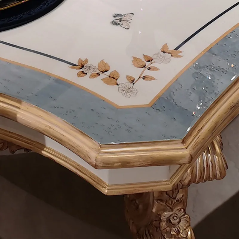 Royal Classic Luxury Round Solid Wood Marble Top Dining Table and Chair Set for Home Furniture in Apartment/Villa view 3