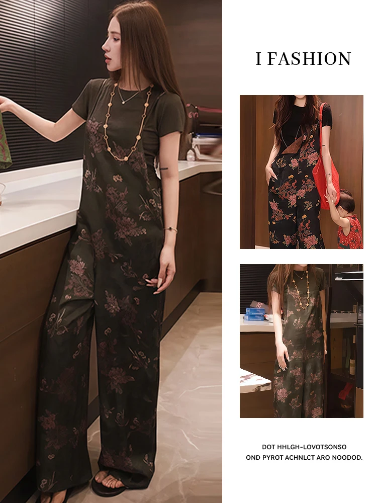 

New Chinese Sle Faion Set Women's Summer Slimming ort Sve Print Blouse Wide Leg Pants Two Piece Set Casual Wear