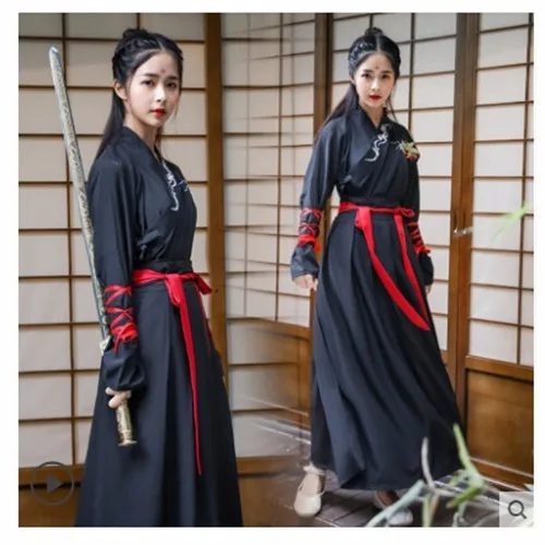 코스프레 고대 Hanfu 여성 의상 세트 무술 의상 쇼 커플 Hanfu 남성 의상 의류 쿵푸 2 조각 세트 여성