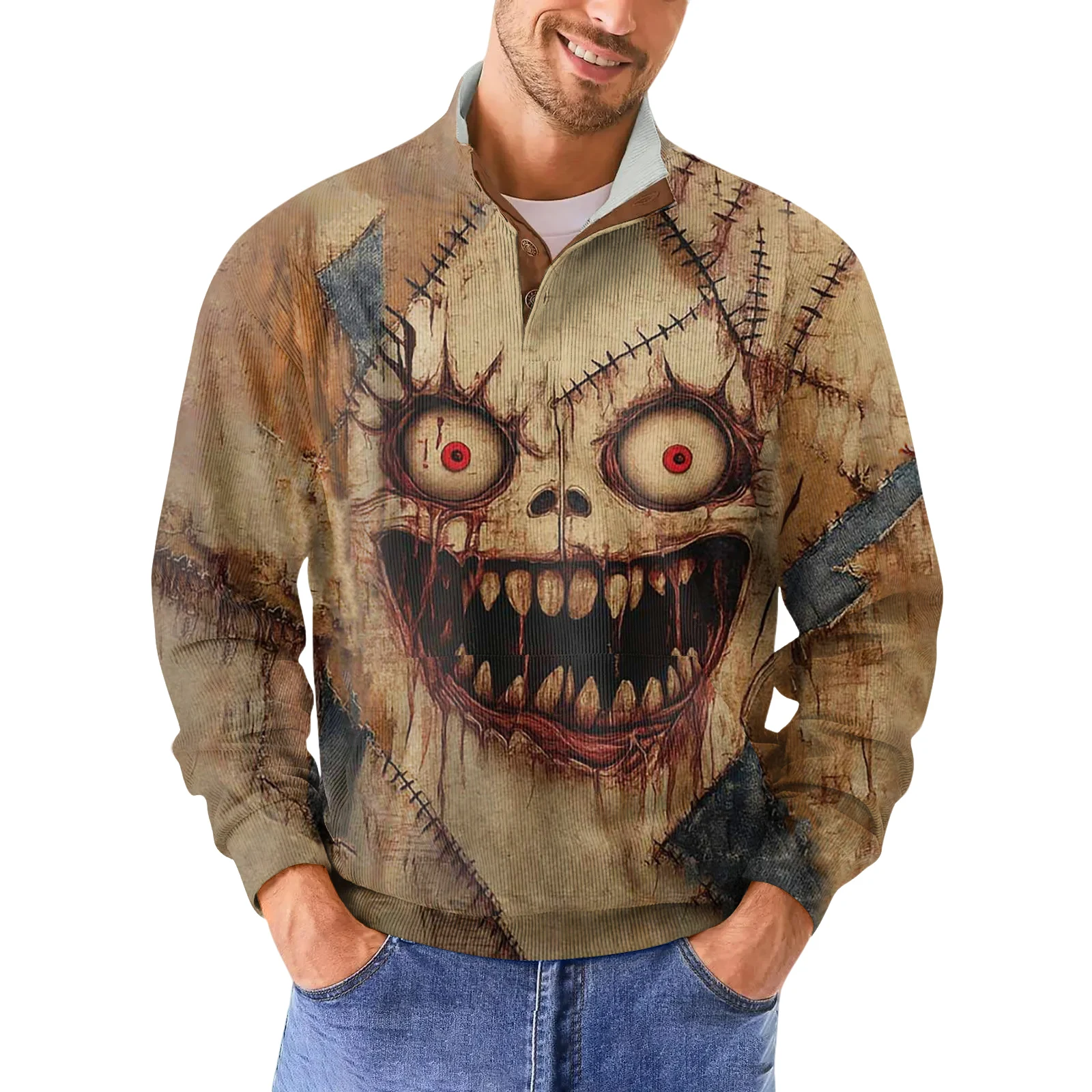 

Хэллоуин, зимняя мужская уличная толстовка с воротником-стойкой и повседневной пряжкой, одежда для вечеринок и праздников