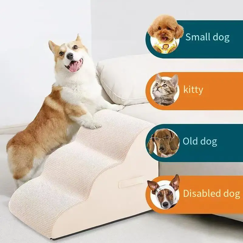 

Однотонная лестница-пандус для собак и щенков с ручкой, для использования рядом с диваном/кроватью, для защиты суставов, безопасная лестница для пожилых собак, подарок