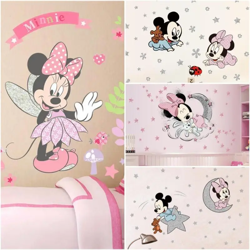 Cartoon Mickey Minnie Mouse Baby Home Wall Stickers Children's Room Wallpapers Princess Room Stickers Anime Posters