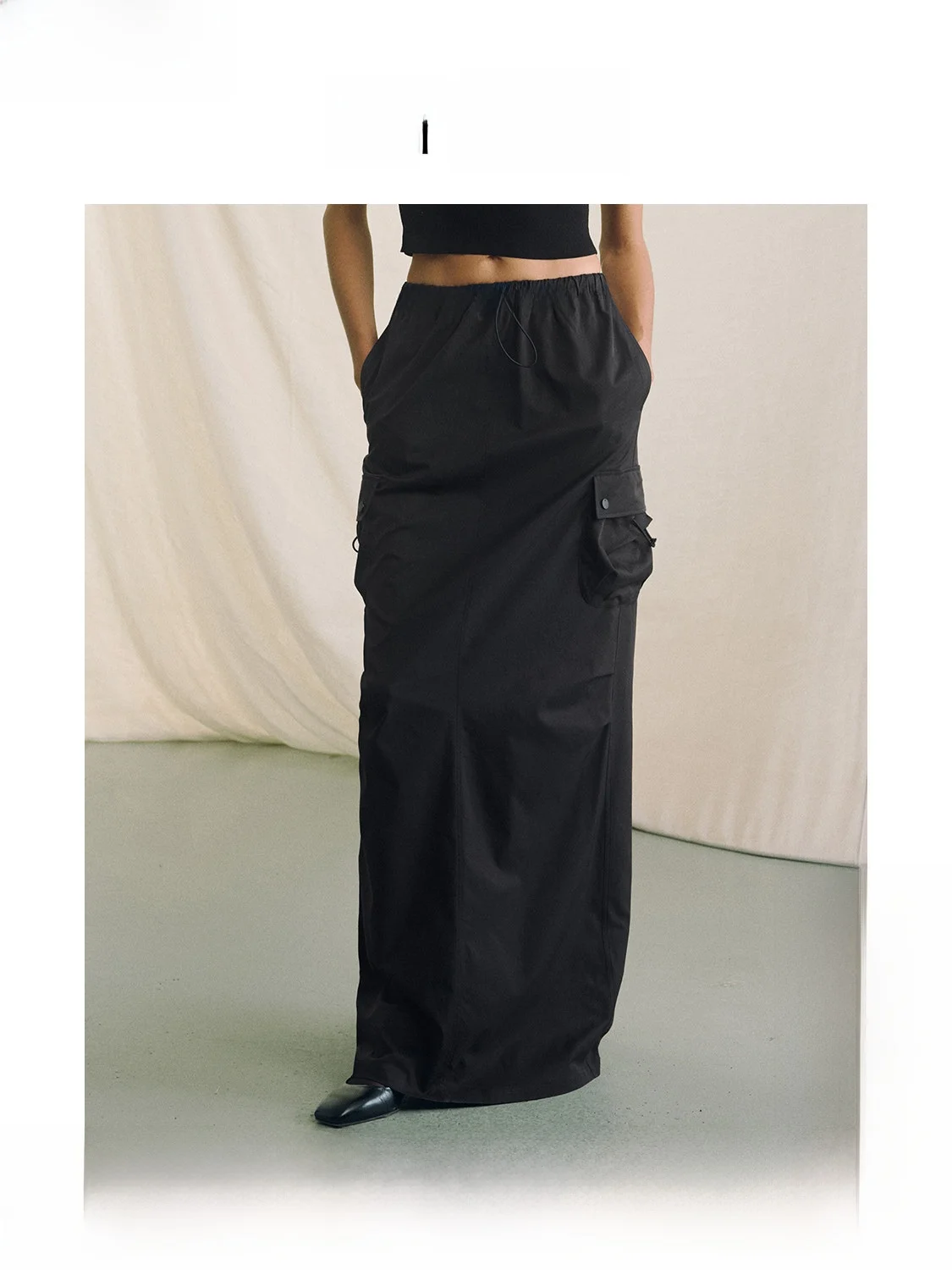

ZhiZhi SuTai Long Dstring Elastic Waist Workwear Skirt Women's mat Trimmed Spring Summer Floor-Length A-Line Skirt