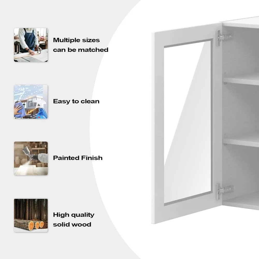 باب زجاجي لخزانة الحائط فقط، باب زجاجي لخزانة الحائط، خشب متين، لون شاكر أبيض، طلاء، 11 11/16 عريض × 28 1/2 ارتفاع ×