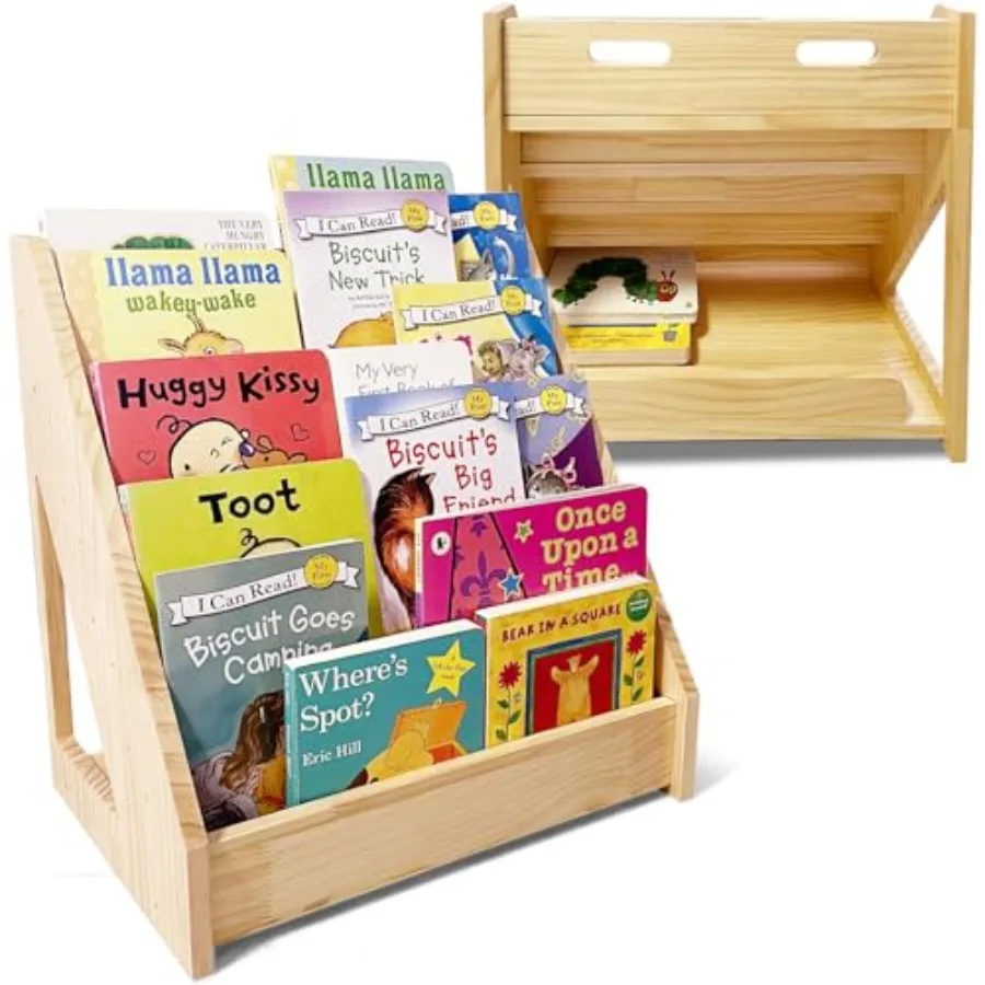 5-Tier Montessori Bookshelf - Front Facing Bookshelf with Back Storage Perfect for Toddler 's Room and Reading Nook Natural