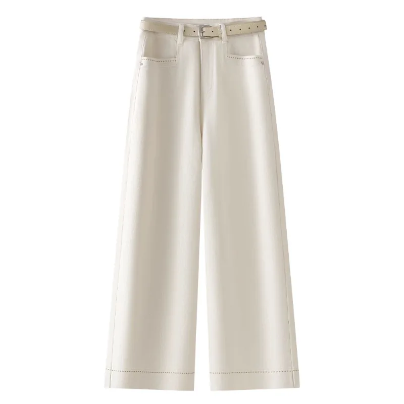 جينز أزرق فاتح للنساء، سروال مستقيم خريفي عصري متعدد الاستخدامات للتخسيس صغير الحجم تسع نقاط