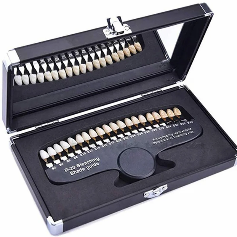 3D Teeth Shade Guide Porcelain 20 Colors White Contrast Cold Light Whitening Before and After with Mirror Dental Material