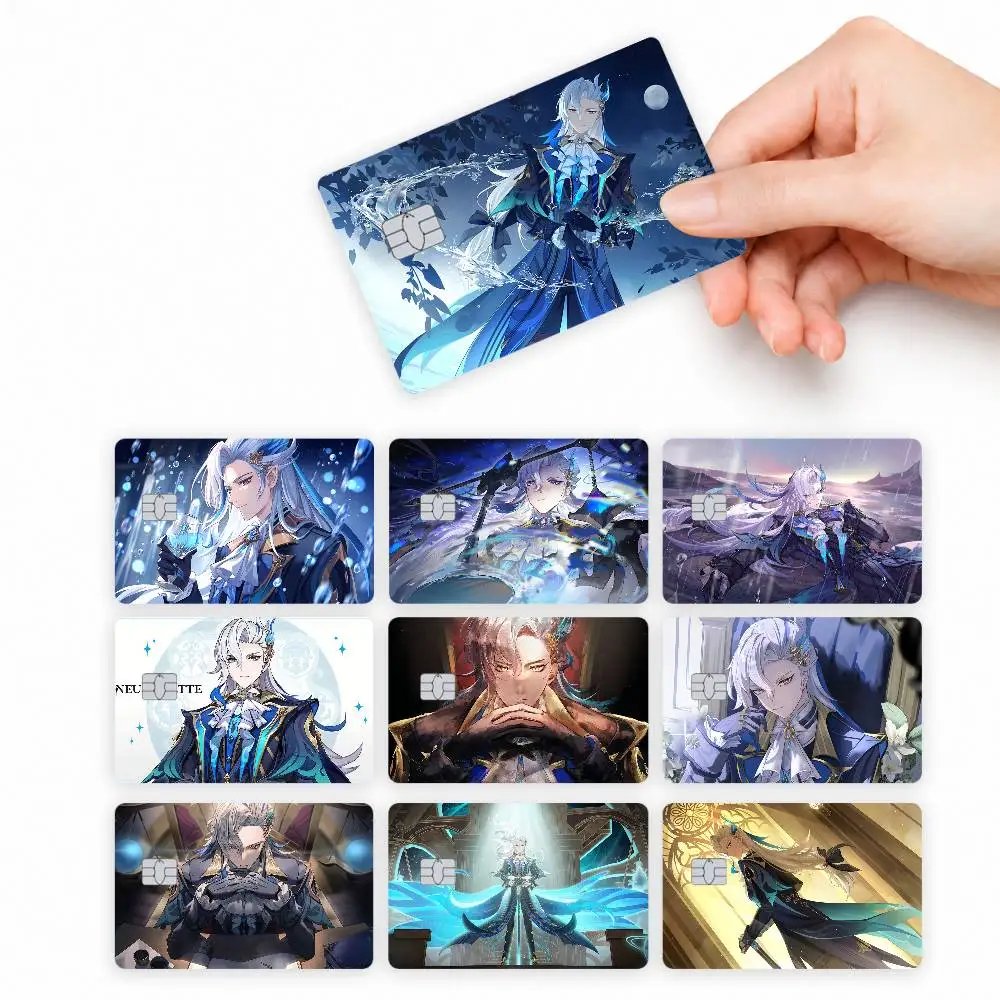 Game Genshin Neuvillette  4pcs Credit Card Skin Stickers Suitable for Bank  Transit Pass Decorative Cover