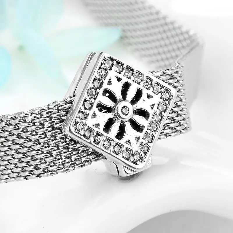 Real Endless Love 925 Sterling Silver Clips Beads clear CZ fit Reflexions charm Bracelet jewelry making for Women