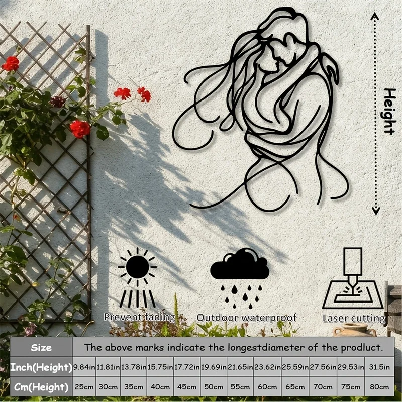 1 Piece, Two-dimensional Plane, Wall Sculpture, Loving Couple Embracing, Metal Wall Decoration 1pc