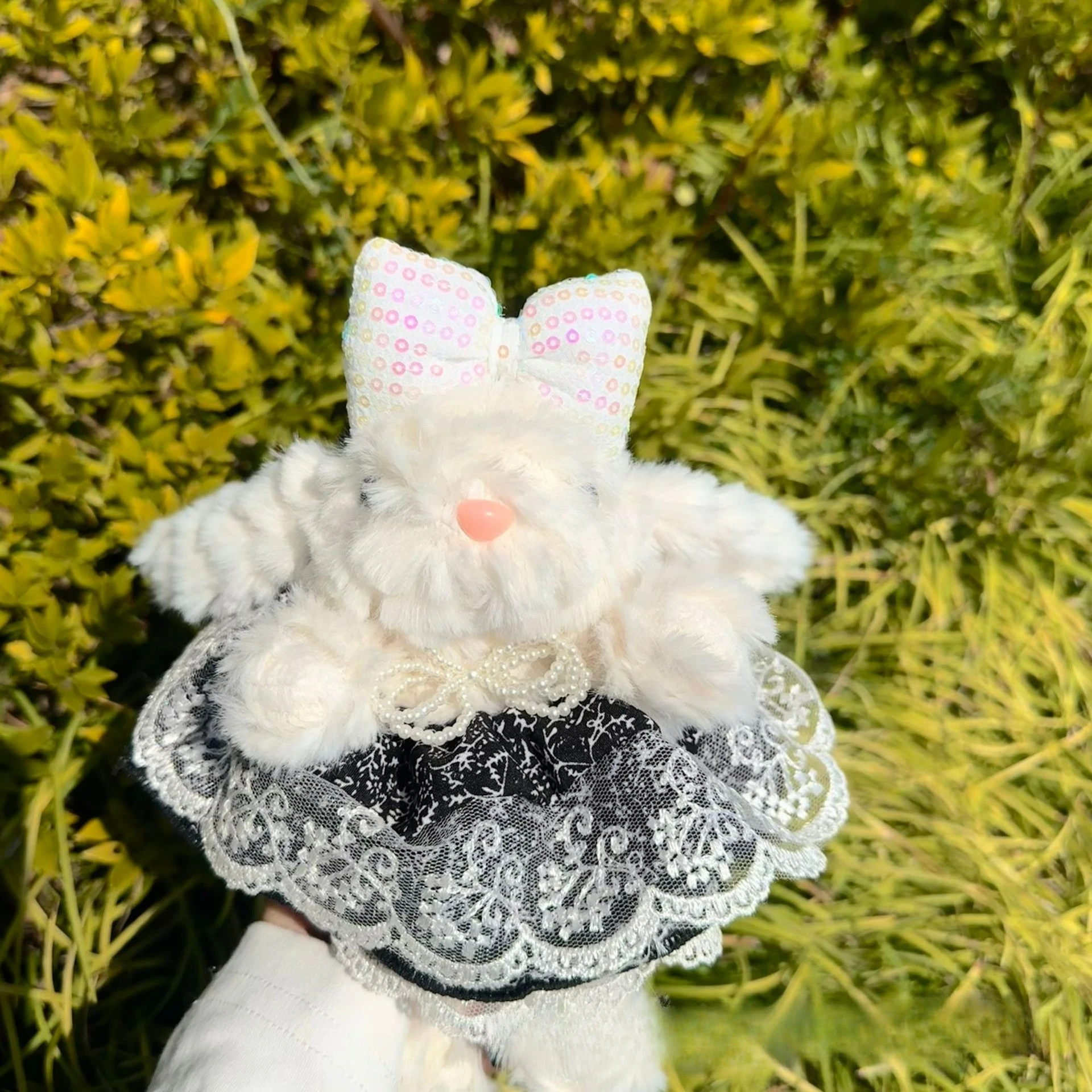 17cm kawaii koronkowa czarna spódnica falujące uszy królik kreskówka pluszowa urocza lalka brelok do kluczy wisiorek prezent urodzinowy dla dzieci