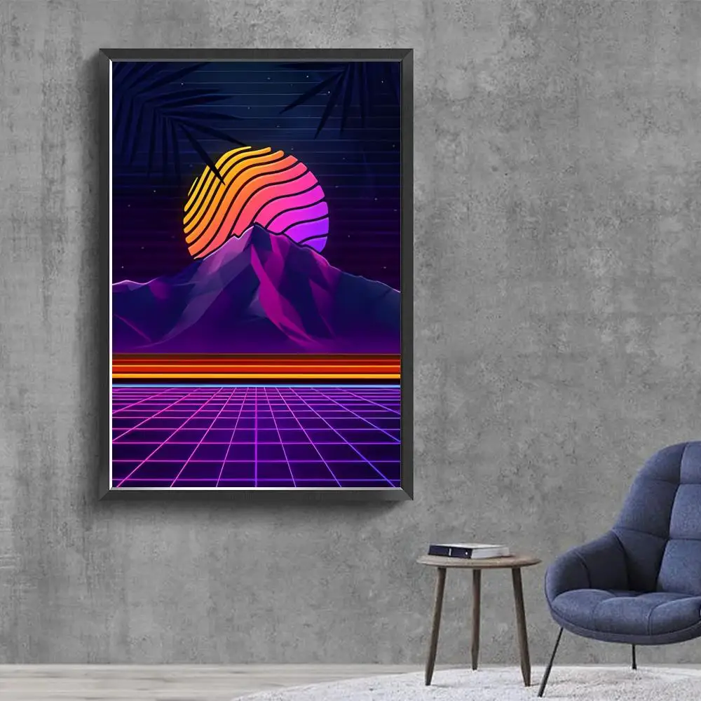 Neon Retrowave Synthwave Whitepaper Poster Fancy Wall Sticker for Living Room Bar Decoration Decor Art Wall Stickers