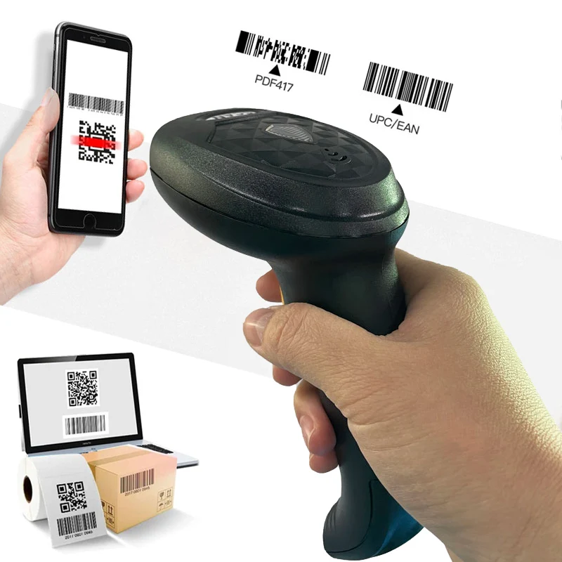 

2D-сканер штрих-кодов QR PDF417 2,4G Беспроводной проводной USB-сканер для складской POS-системы ПК Беспроводной считыватель штрих-кодов