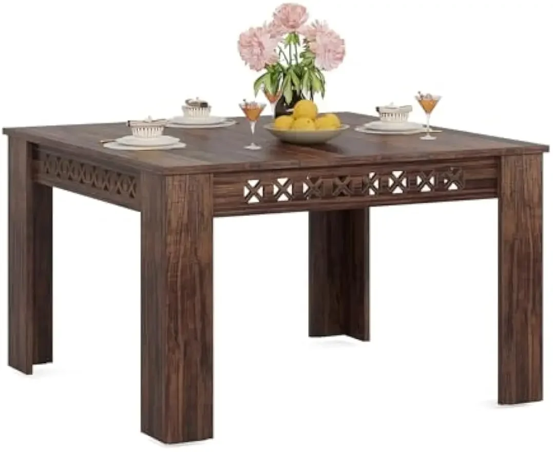 Dining Table for 4, 2-4 Person Farmhouse Wood Dining Room Table (Rustic Brown, Heavy Duty Legs)