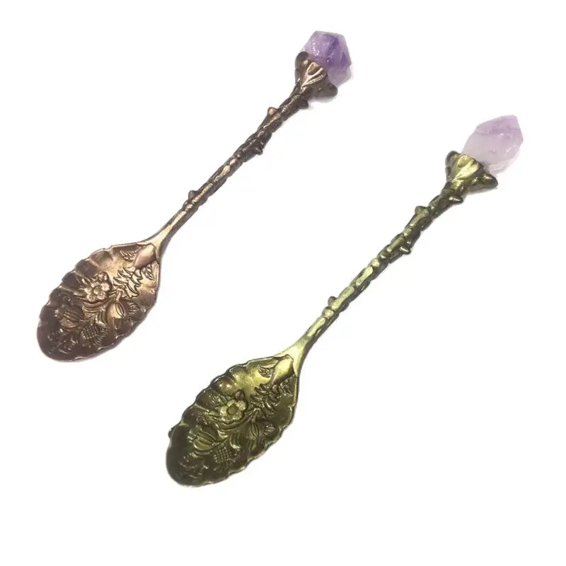 Vintage Fancy Teaspoon Flower Craving Mini Spoon Head Retro Pattern Shaped Antique Coffee Spoon Flower Crystal Flower Spoon