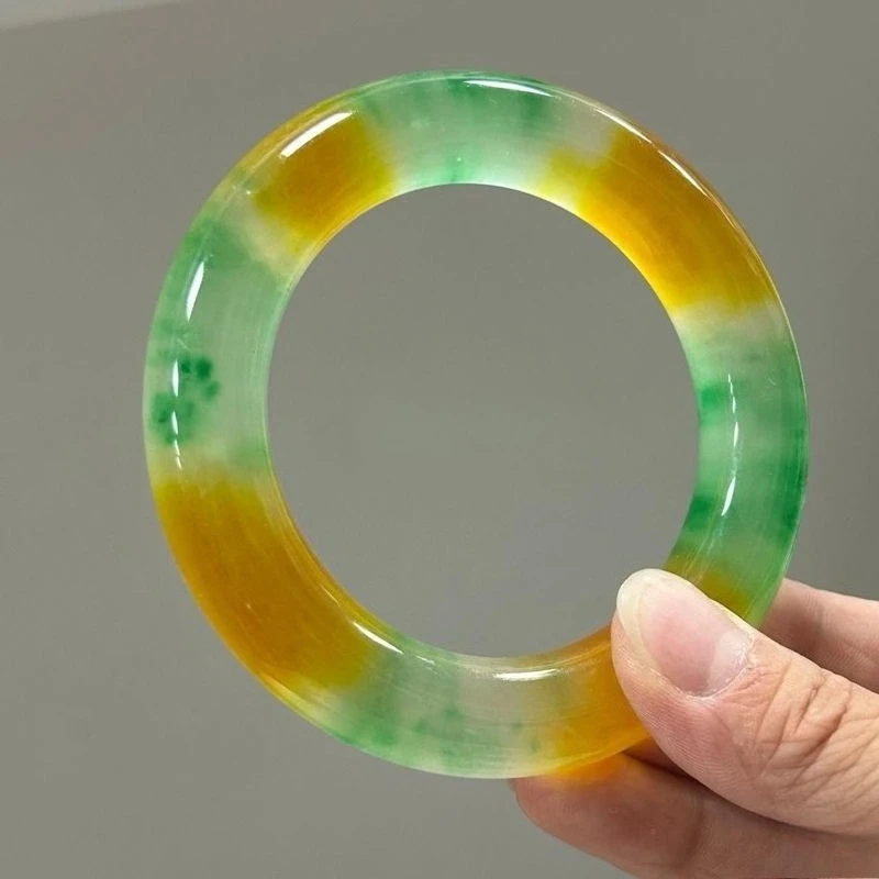 

Natural High-ice Quartzite Jade, Yellow and Green Bracelet, Exquisite Niche Fashion