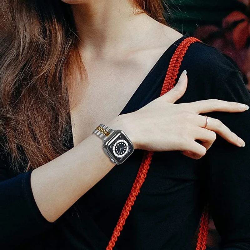 حزام معدني + حافظة تي بي يو لساعة أبل باند 49 مللي متر 45 مللي متر 44 مللي متر 40 مللي متر 41 مللي متر 46 مللي متر 42 مللي متر معصمه iWatch Ultra 10 9 8 7 6 5 4 SE حزام