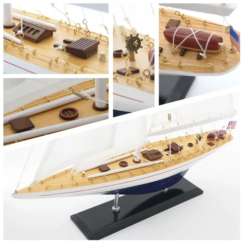 Exquisite solid wood sailboat model, single mast, American style, European style porch decoration, smooth sailing, modern museum