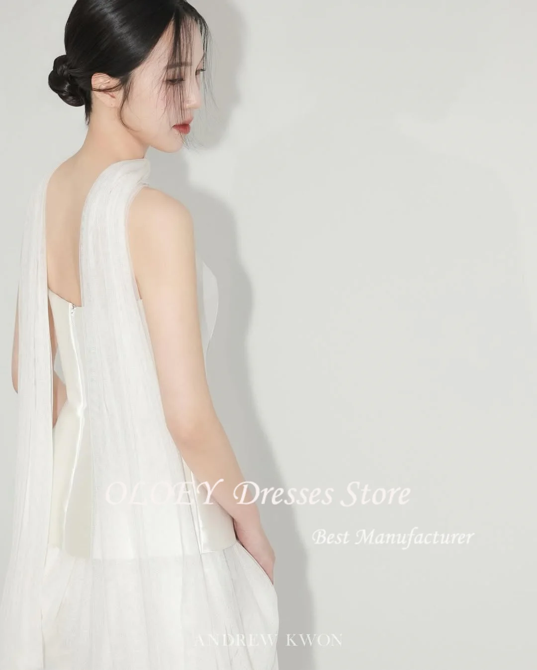 OLOEY New A Line Wedding Dresses Simple Strapless Scalf Bridal Gowns Photo shoot Korea Vestidos Customized