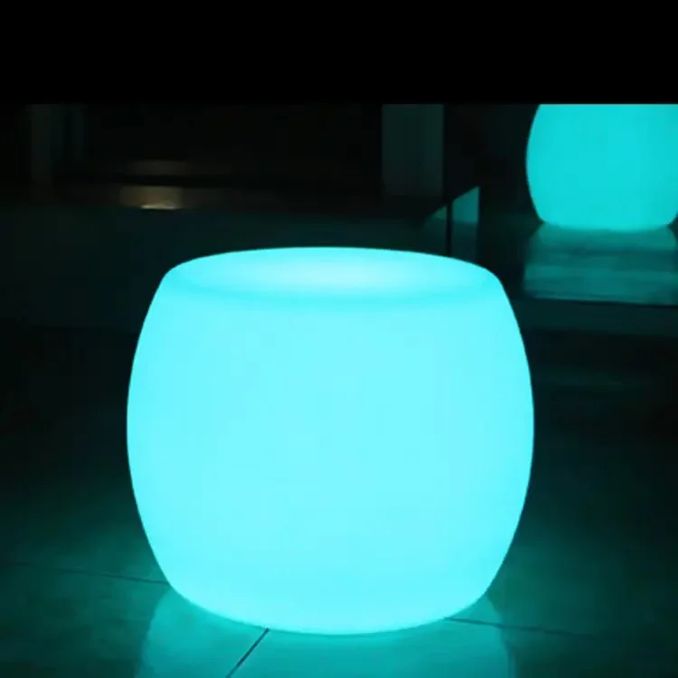 Illuminated Round Stool,D50x40cm, Remote-Controlled Lighting Mini Table, Plastic Round Seat, Rechargeable Bar Furniture,Riq-S45