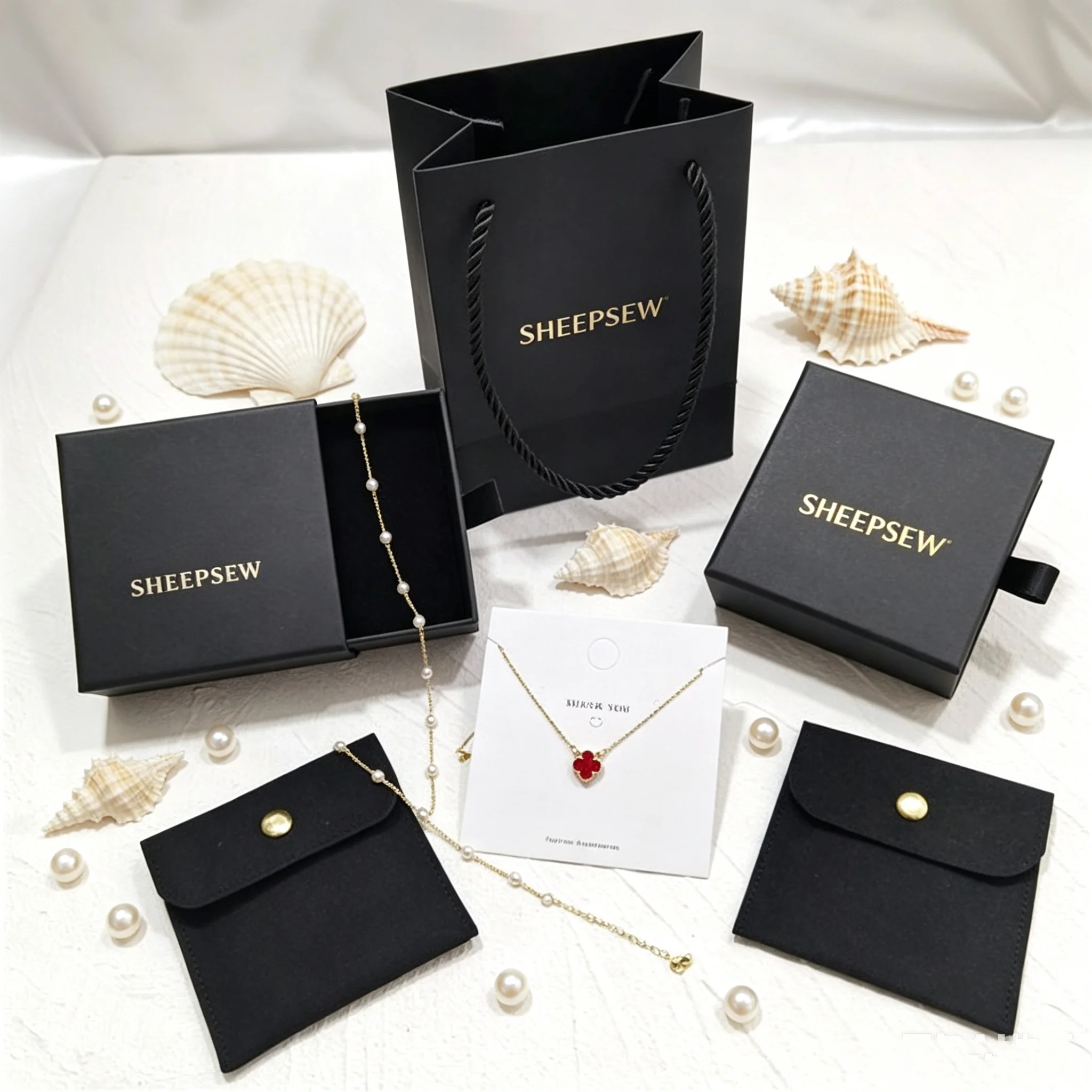 SheepSew Luxury Drawer Cardboard Jewelry Gift Box Set Custom Hot Stamped Logo With Storage Tote Bag For Necklace Bracelet Earrin