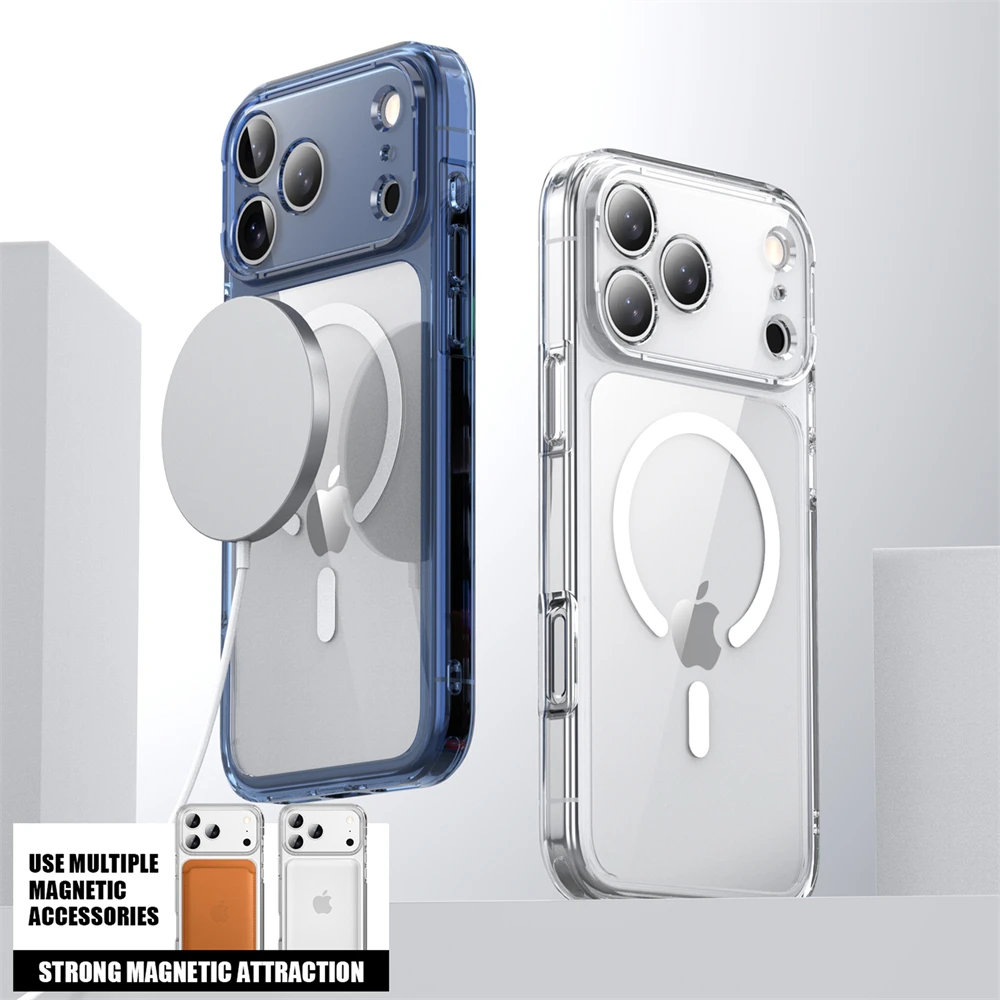 Luxo claro tpu à prova de choque para magsafe caso de telefone magnético para iphone 17 ar 17 pro max carregamento sem fio à prova de choque capa traseira