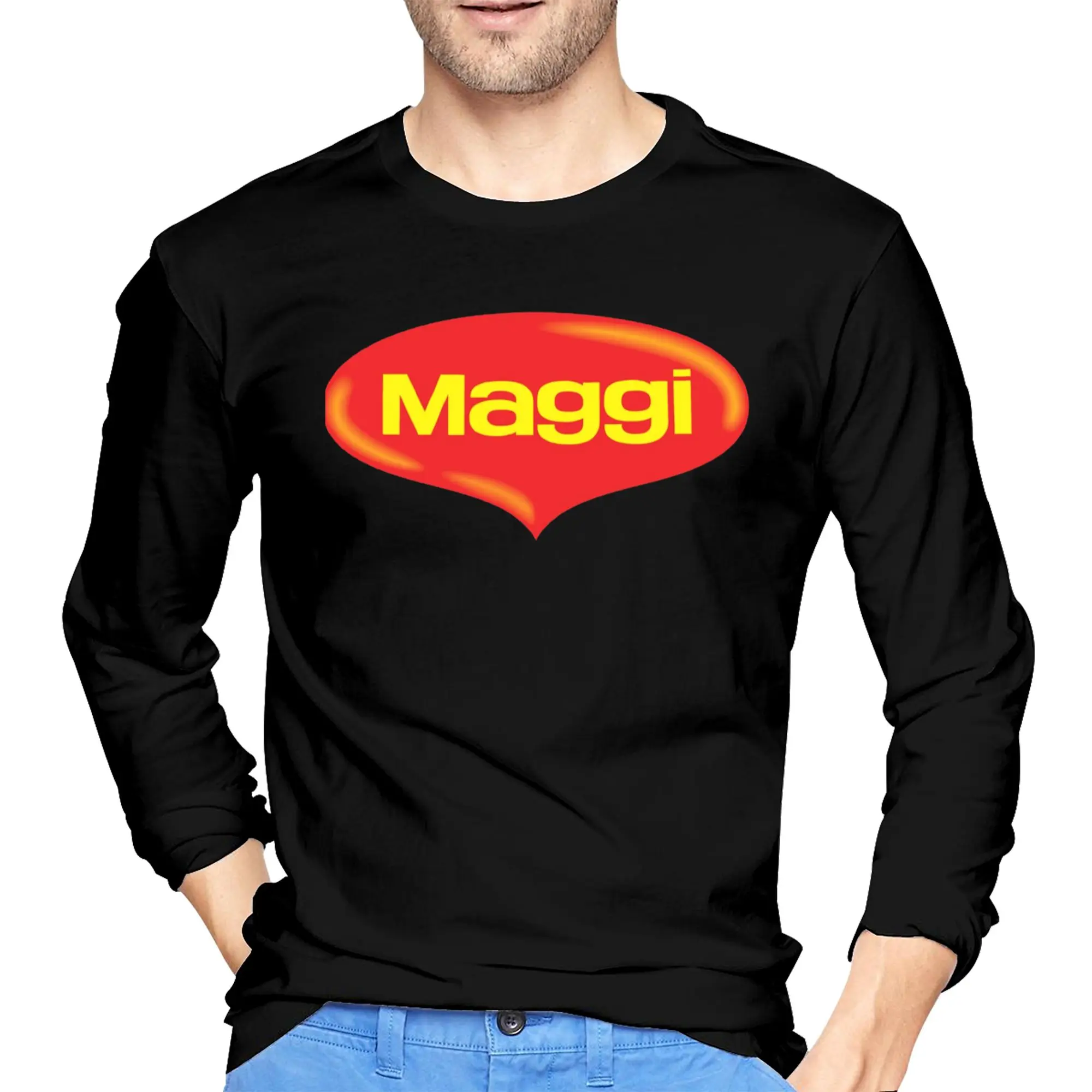 

Lifetime Maggi Men's Long Sleeved T-shirt Casual Round Neck T shirts Spring and Autumn Men tops