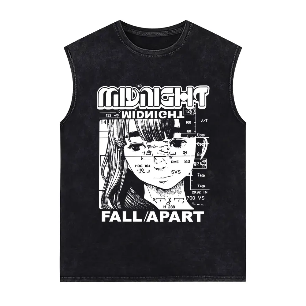 Anime Oyasumi Goodnight Punpun Aiko Tanaka Midnight Fall Apart Vintage Washed Tank Tops T-shirt Men Women Sleeveless Vest Tshirt
