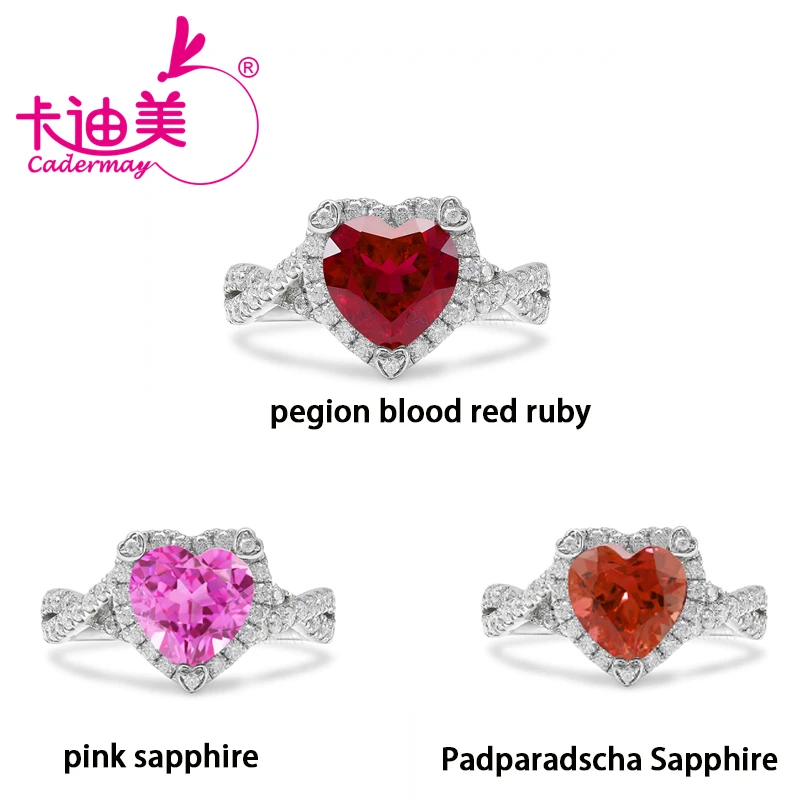 

CADERMAY D Moissanite 925 Silver 8X8MM Lab Grown Ruby With Inclusions Ring D VVS1 Moissanite Eternity Ring Women's Gift