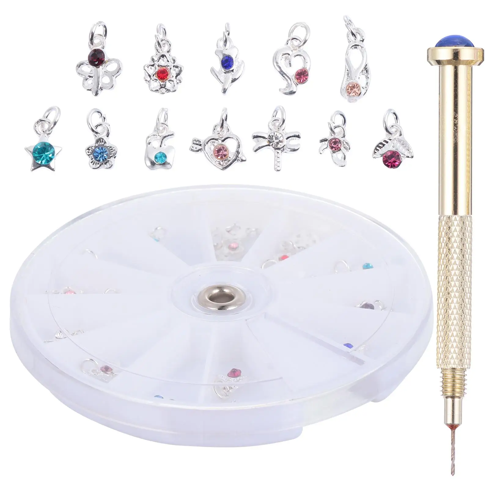 

24 Pcs Charm Pendant Set Lightweight Portable Nail Piercing Drill Tool Decorative Hanging Accessories Nail Supplies Manicure