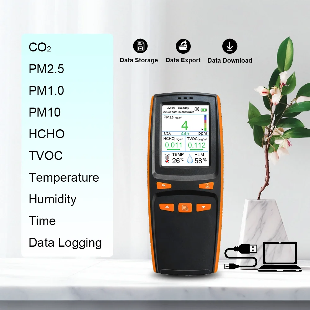Multifunctional Gas Detector with Data Download High Accuracy CO2 PM2.5 Sensor Meter Indoor Air Quality Monitor Gas Analyzer
