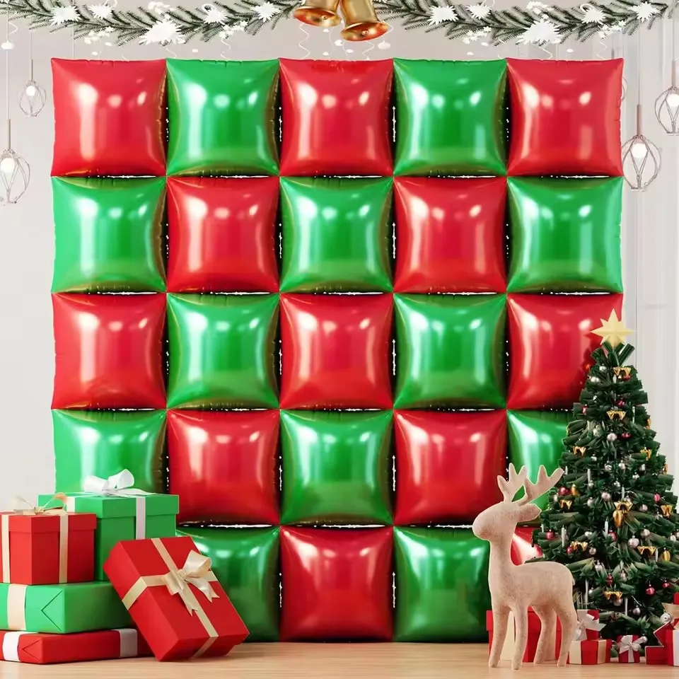 20 Stück 18 Zoll Rot Grün Quadrat Folienballons Weihnachten Wandballon Weihnachtsdekorationen Navidad 2026 Kinder Geschenkzubehör Goloos