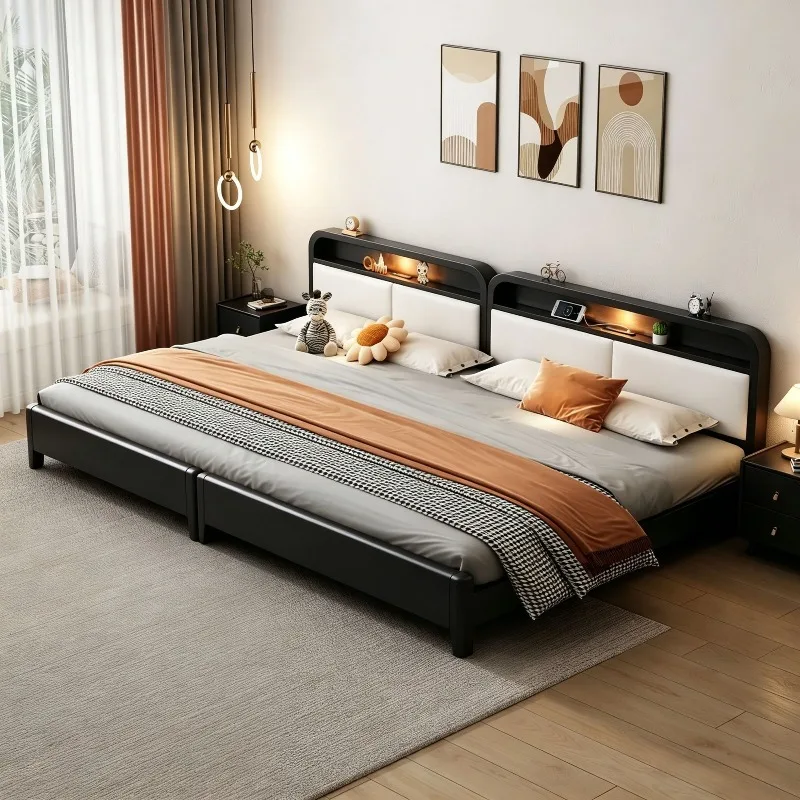 Solid wood parent-child bed, enlarged three-person four-person widened combination bed, family king bed