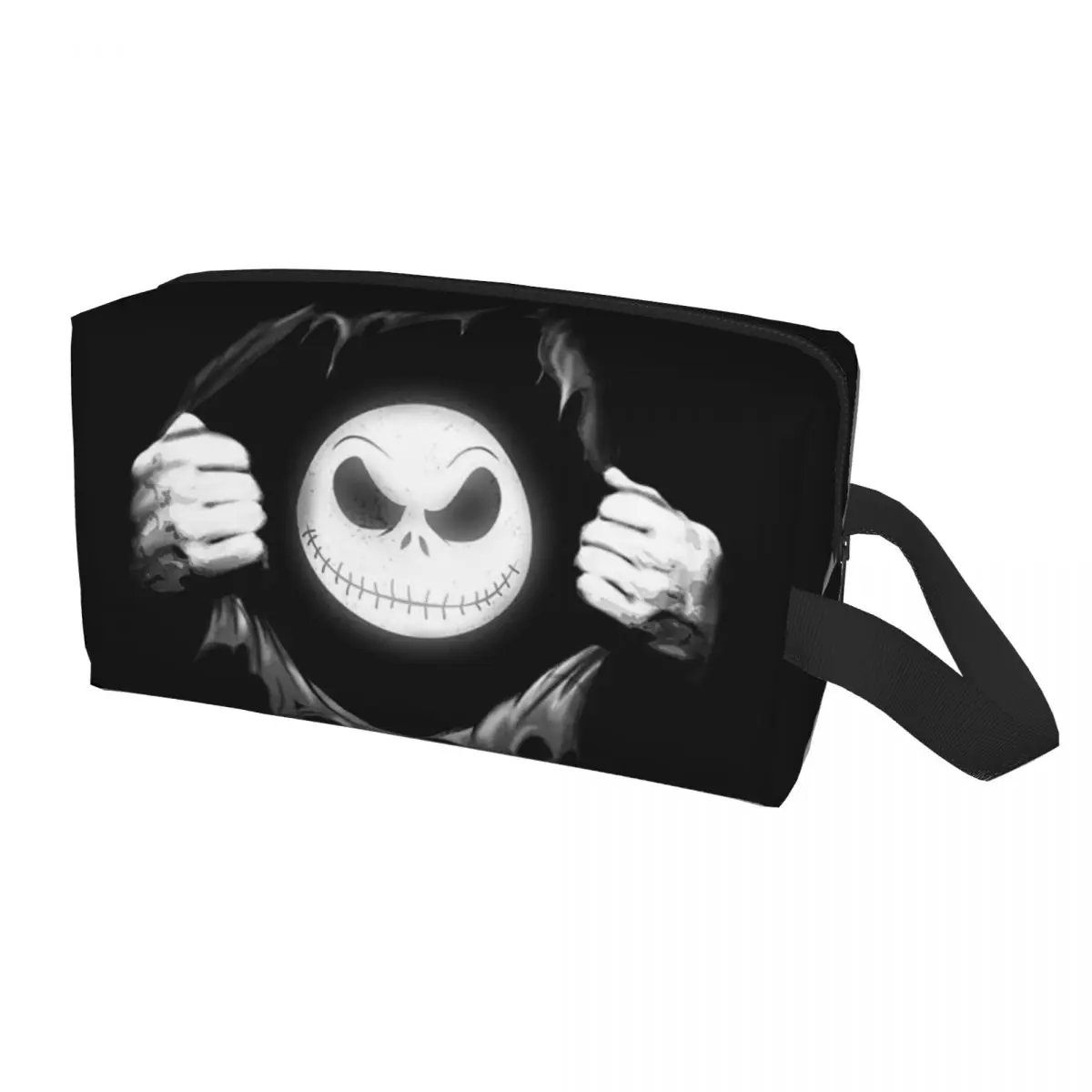 Custom Halloween Cartoon Skull Jack Cosmetic Bag Capacity Tim Burton Christmas Horror Makeup Case Beauty Storage Toiletry Bags