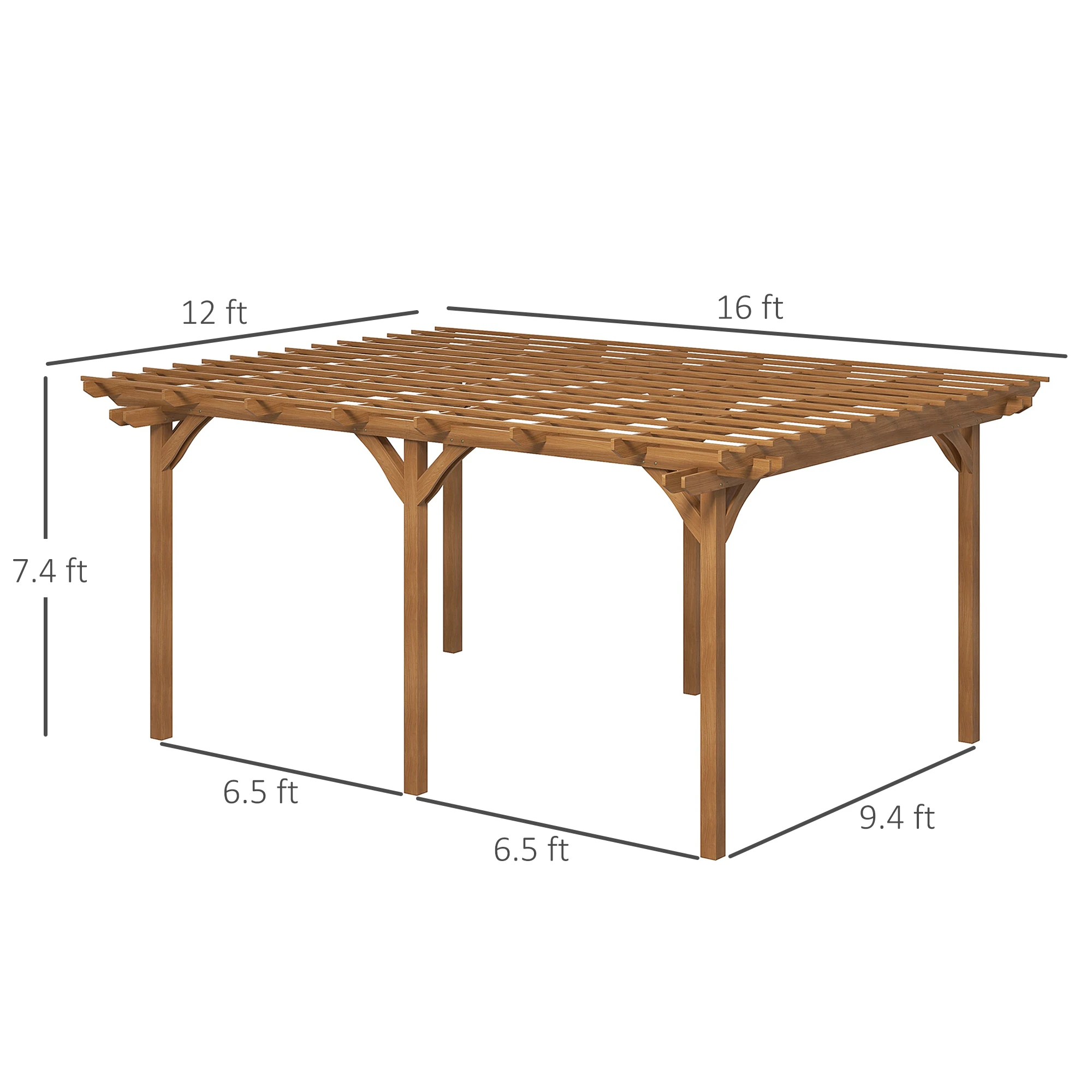12' x 16' Outdoor Pergola Grape Trellis, Wood Gazebo for Climbing Plants at Garden, Patio, Backyard, Deck, Brown view 3