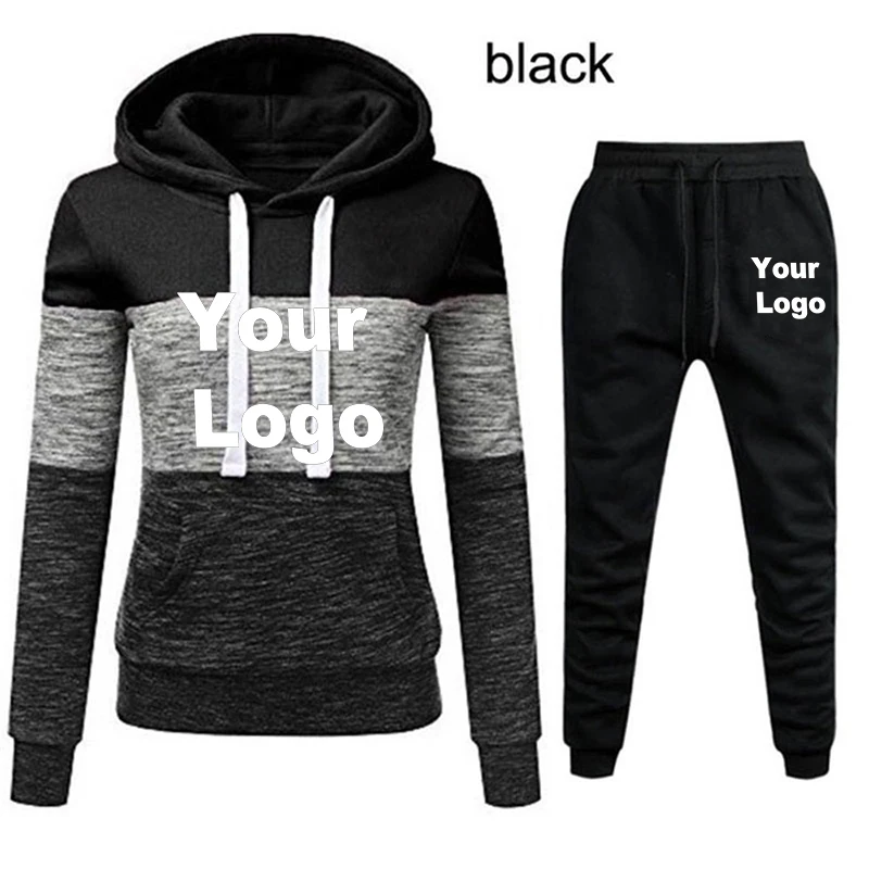 

Womens Custom Logo Striped Hoodie Sweatpants Classic Autumn Daily Casual Sports Jogging Suit Lady Gym Outfit