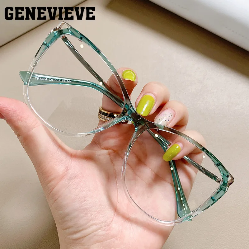 GENEVIEVE Unique Fashionable Cat-Eye Minimalist Women's Photochromic Anti Blue-ray Reading Glasses Customizable Prescription