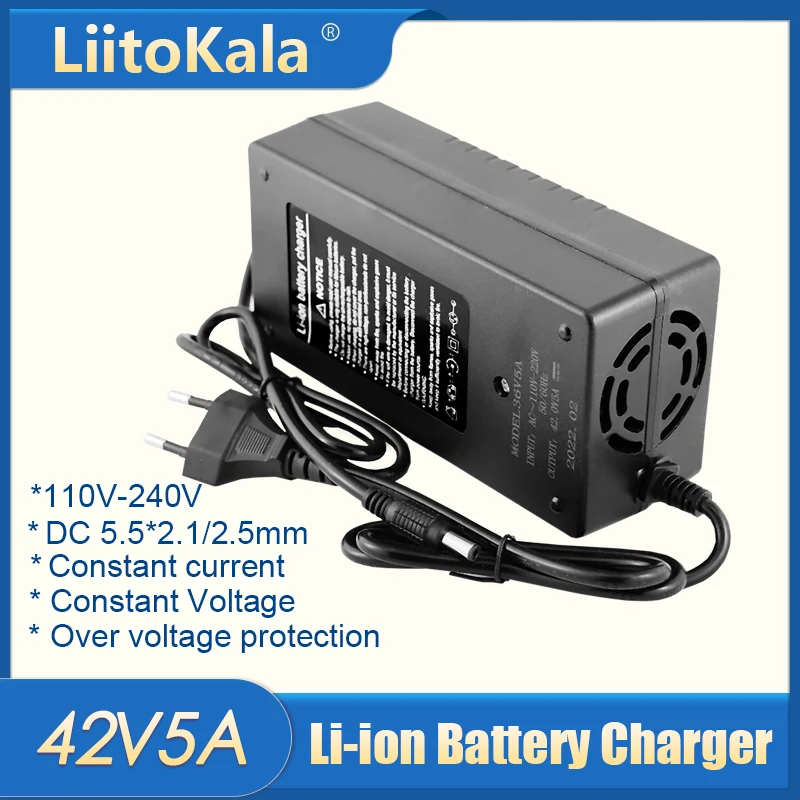 LiitoKala 36V 5A 18650 charger Output 42V 5A Charger Input Lithium Li-ion Li-poly Charger For 10Series 36V Electric Bike