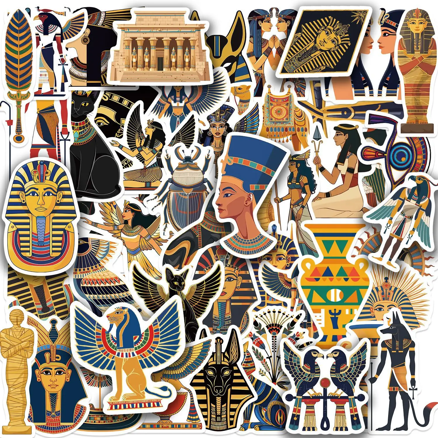 

50Pcs Ancient Egyptian Pharaoh Stickers Cultural and Creative Exquisite Handbooks Material Phone Case Laptop Luggage Waterproof