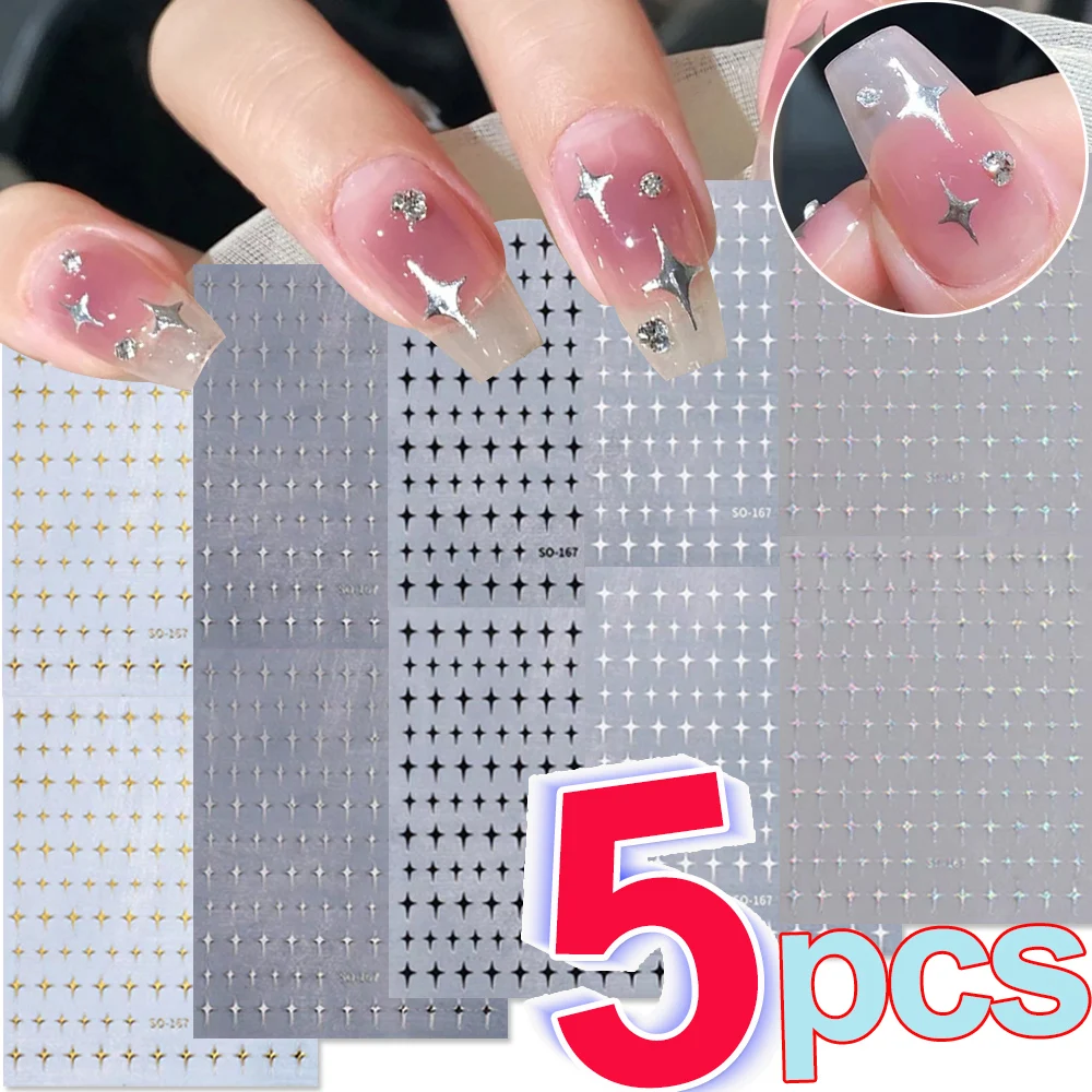 French Nail Art Stickers Fashion Star Bronzing Laser White Cross Starlight Adhesive Manicure Decorations 3D Stars Nails Sticker