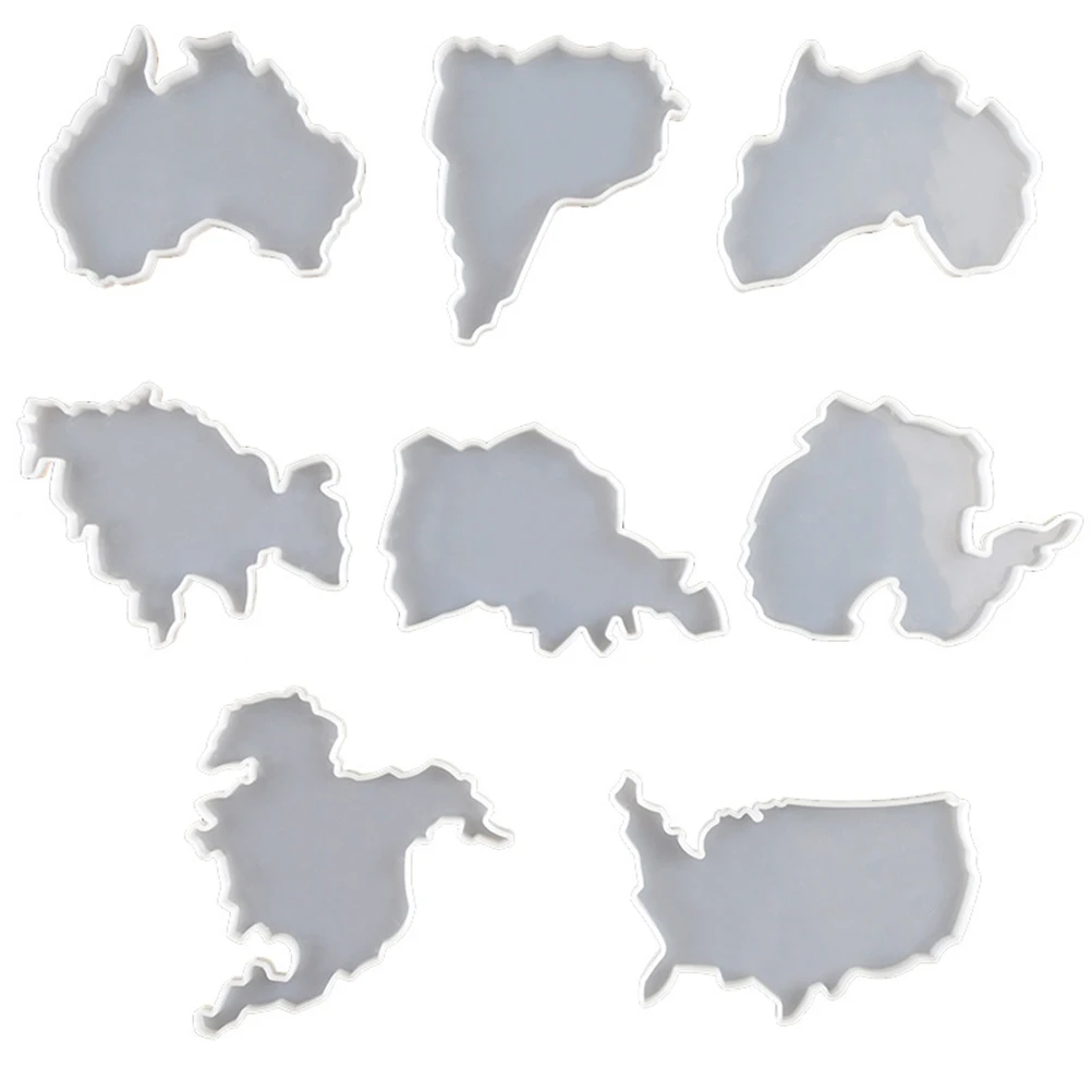

8pcs Crystal Drop Resin Molds Silicone Transparency DIY Coaster Craft Supplies Flexible Jewelry Tray Round Continent Mat White