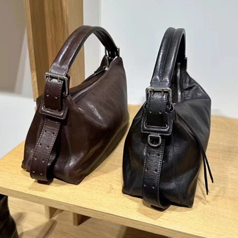 

Dave&Di French Fashion Office Ladies Minimalist Genuine Leather Bag Retro Lazy Top Quality Shoulder Bag Handbag Women