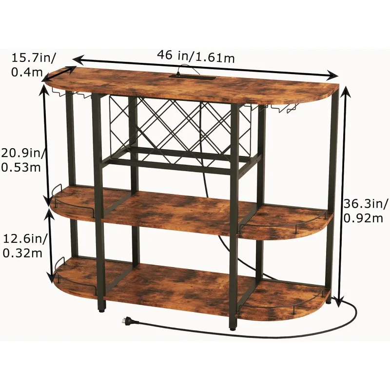 Armoire à vin, Table de chariot de Bar avec prise de courant et lumière LED, Table de Bar basse à trois niveaux, casier à vin, Bar Liqour avec grand