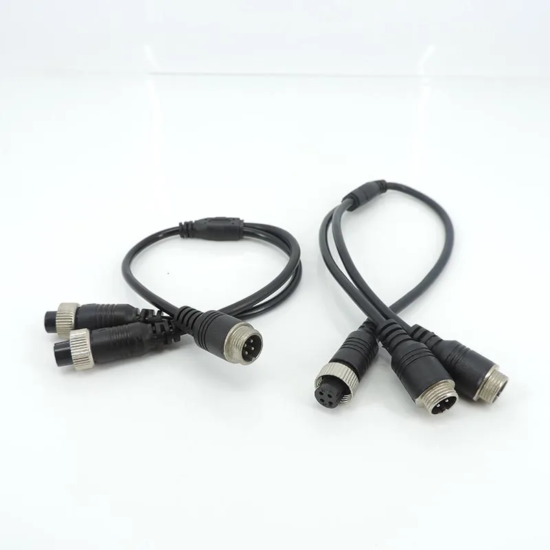 M12 4Pin Aviation Head to Aviation Head Male to 2 Female to 2 male Extension Y Splitter Cable Adapter for CCTV Camera Connector