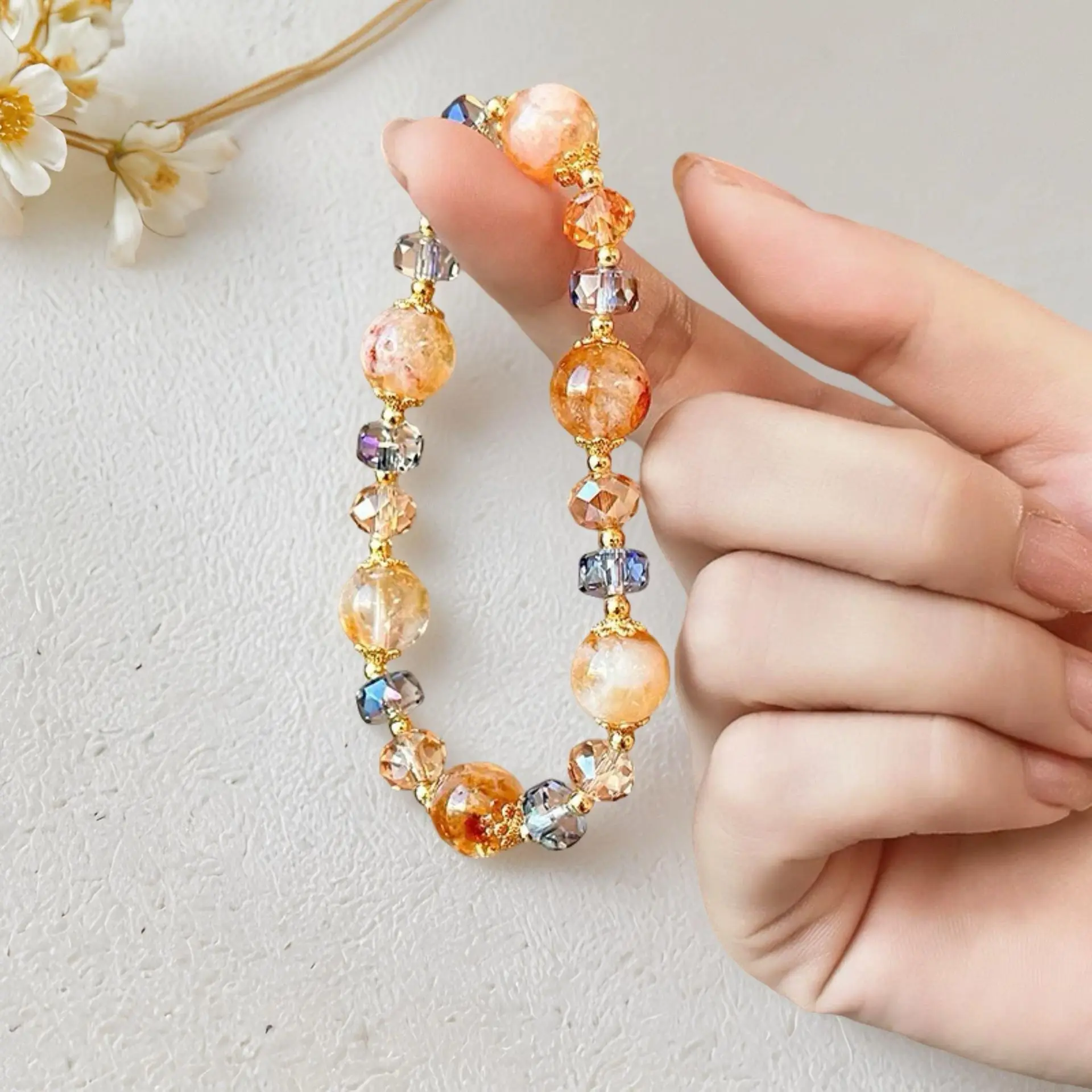 Yellow Tower Crystal Beaded Bracelet for Women Light Luxury Exquisite Delicate Hand Jewelry 2026 New Style Bracelet Gifts