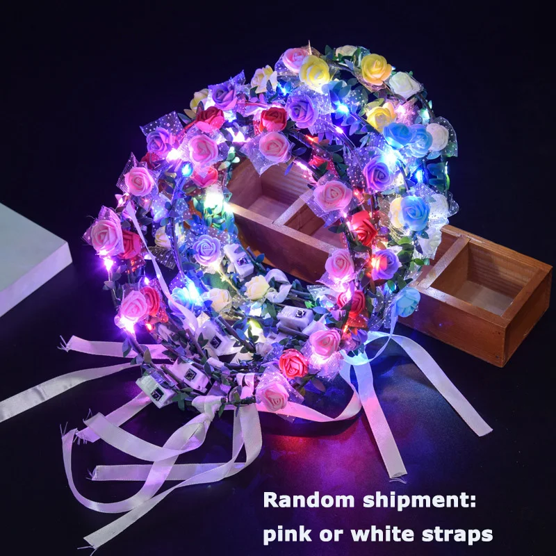 LED Flower Crowns Headbands Multicolor Light up Headdress Floral Headband for Women Girls Hair Accessories Wedding Party props