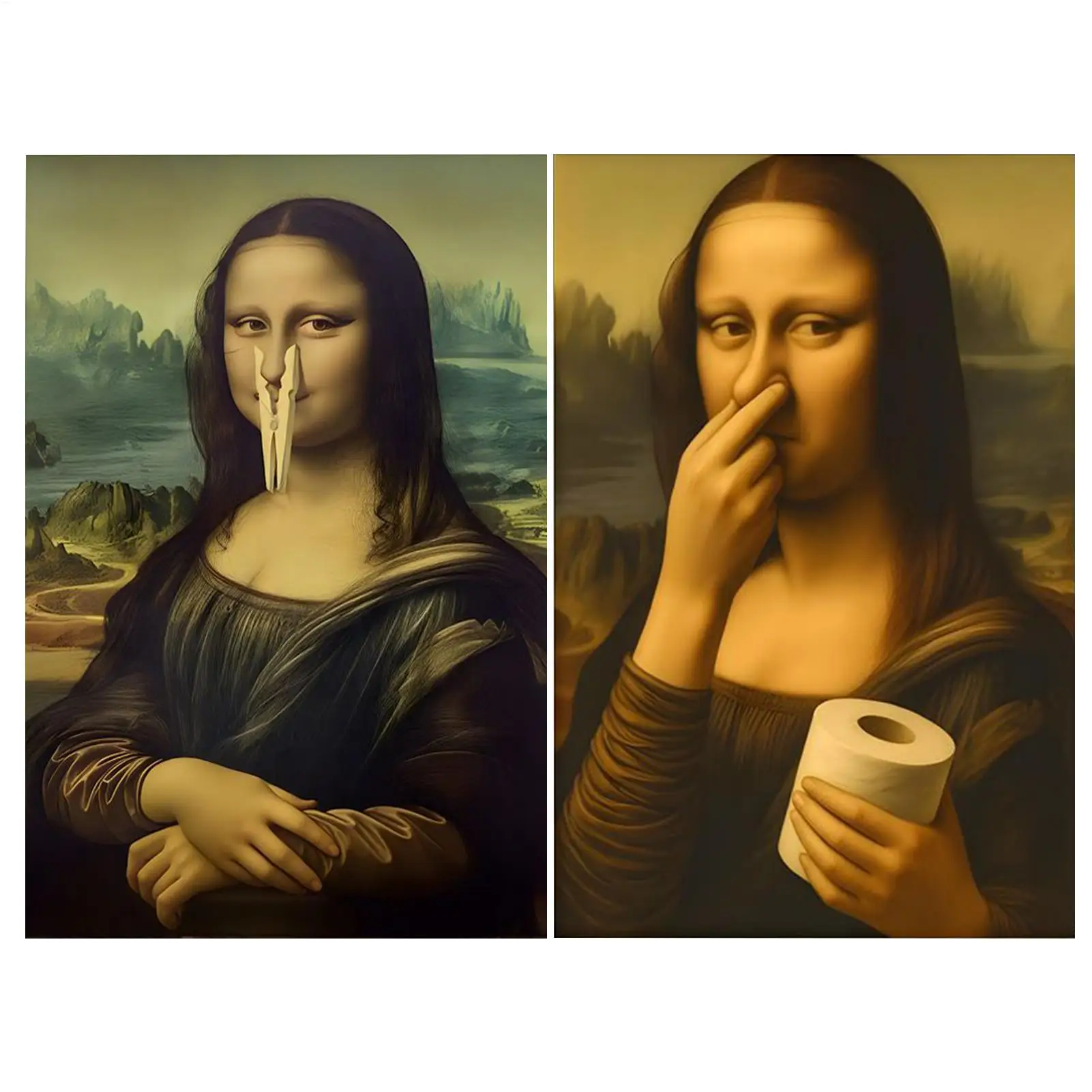 Mona Lisa Humorous Pinching Nose Poster Toilet Humor Funny Abstract Print Decorative Painting Modern Home Decoration Gift