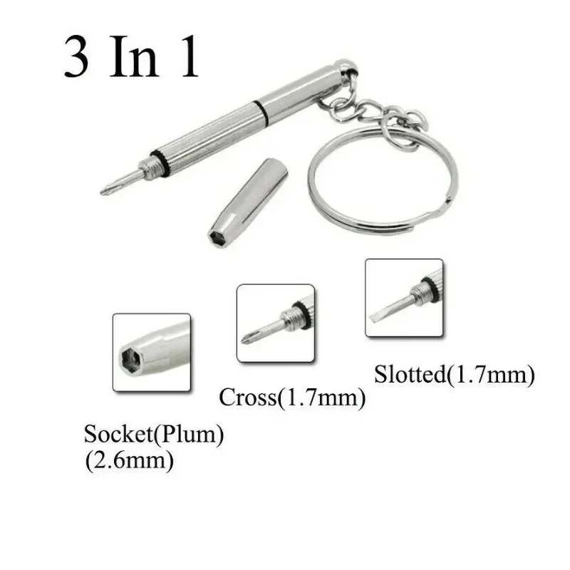 1pc Mini Screwdriver For Screw Diameter 1.7/2.6mm 3in1 Screwdriver Keychain For Glasses Phone Watch Screw Repair Tool Keyring